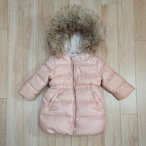GAP Kids Light Pink Puffer Coat with Faux Fur Trim
